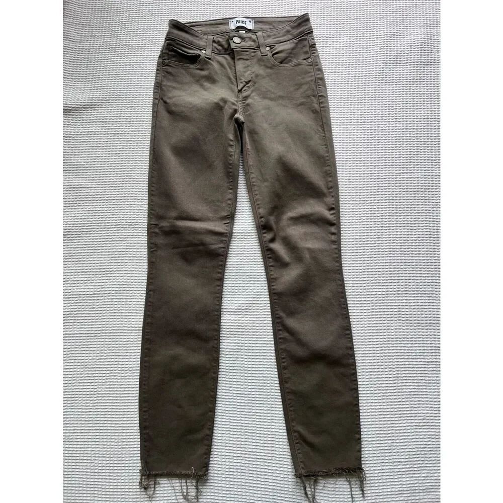 PAIGE Olive Green Verdugo Ankle Raw Hem Skinny Slim Skinny Jeans 24